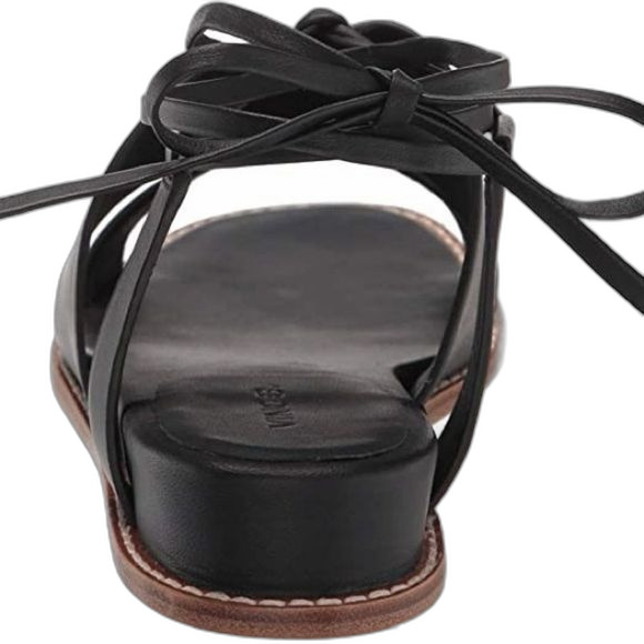 Vince Forster Black Leather Low Wedge Ankle Wrap Sandals size 7.5 - Picture 4 of 5